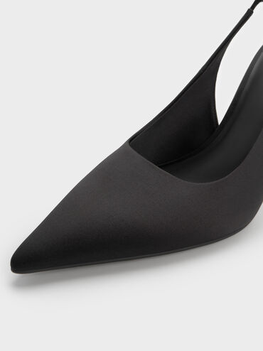 Giày sandals cao gót Satin Crystal-Embellished, Đen họa tiết, hi-res