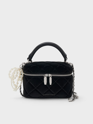 Arwen Velvet Quilted Top Handle Vanity Bag, Noir, hi-res