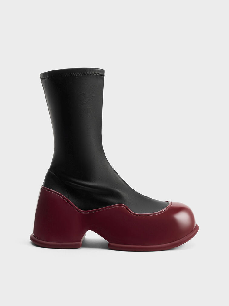Giày boots cổ cao Pixie Two-Tone, Đỏ, hi-res