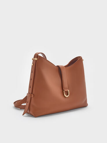 Gabine Leather Belted Hobo Bag, Chocolate, hi-res