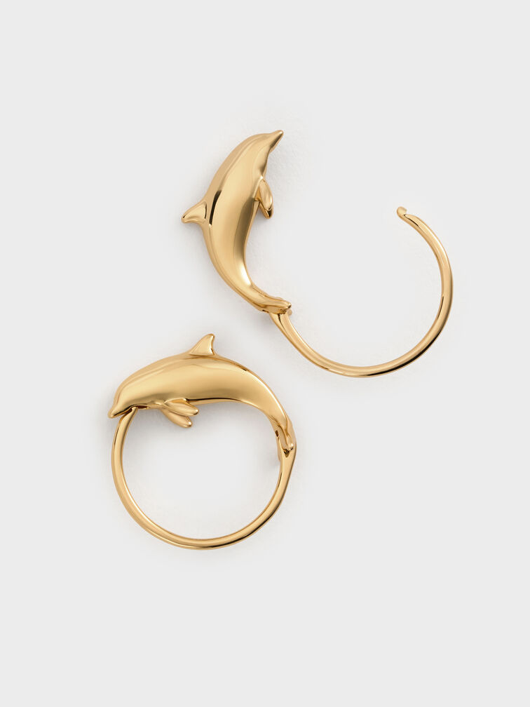 Delfina Dolphin Hoop Earrings, Gold, hi-res