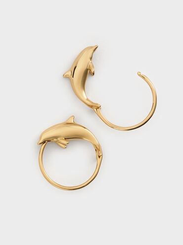 Delfina Dolphin Hoop Earrings, Gold, hi-res