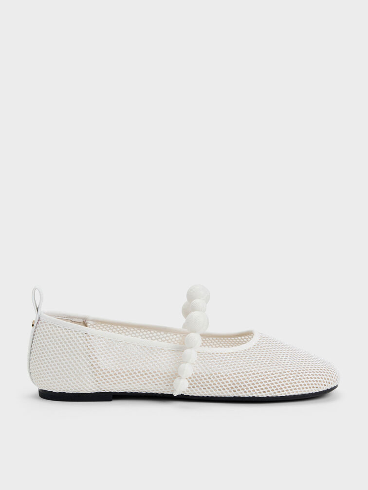 Leather Mesh Beaded Mary Jane Flats, Chalk, hi-res