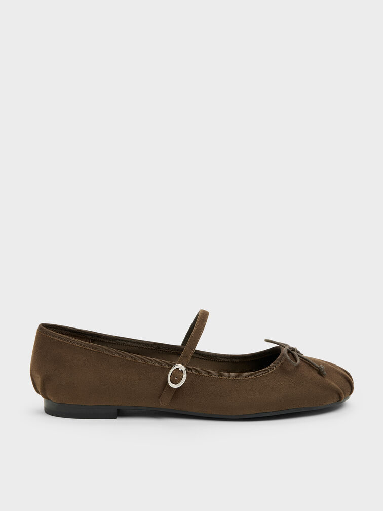 Emiko Faux Suede Bow Mary Jane Flats, Chocolate Textured, hi-res