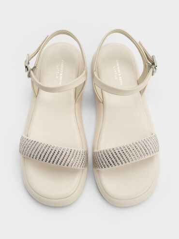 Giày sandals đế bệt Crystal-Pearl Ankle-Strap, Phấn, hi-res