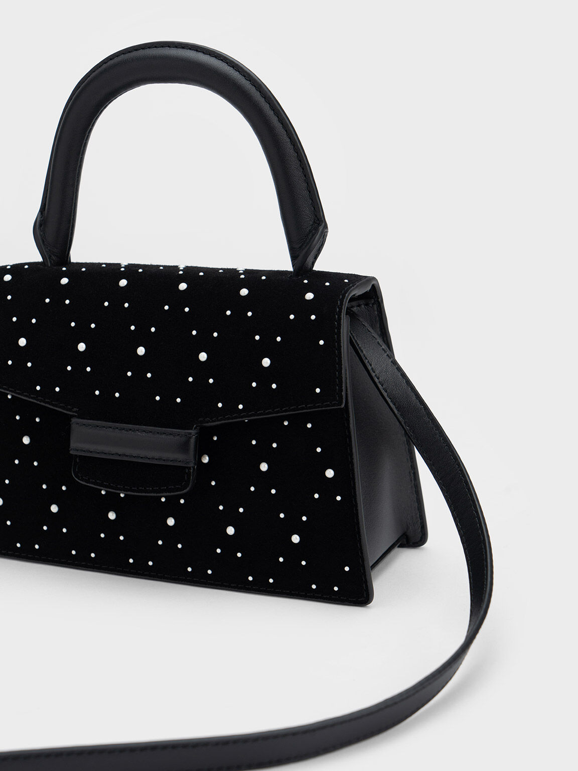 Bead & Crystal-Embellished Top Handle Bag, Black, hi-res