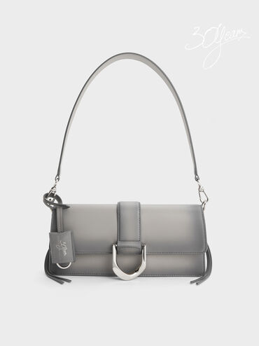 Gabine Leather Burnished Shoulder Bag, Grey, hi-res