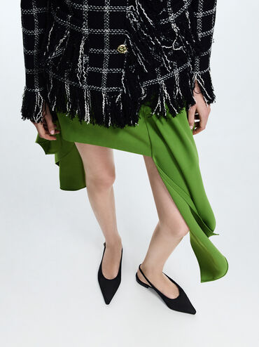 Emelia Faux Suede Slingback Flats, Black Textured, hi-res