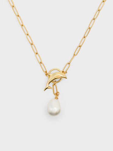 Delfina Dolphin Pearl Chain Necklace, Gold, hi-res