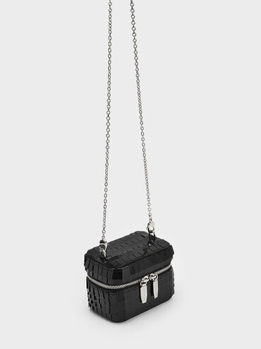 Túi đeo vai hình hộp Disc-Embellished Vanity, Đen, hi-res