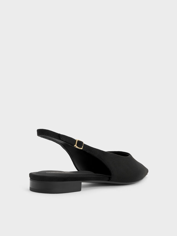 Emelia Faux Suede Slingback Flats, Black Textured, hi-res