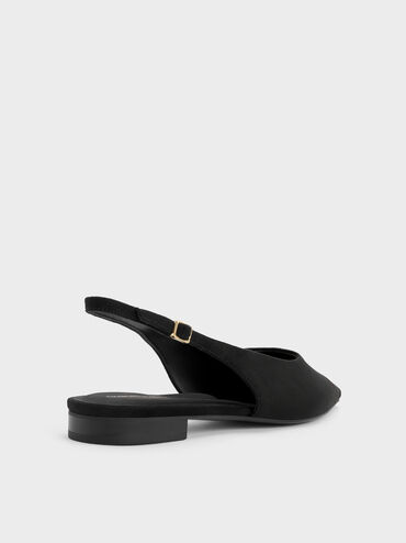 Emelia Faux Suede Slingback Flats, Black Textured, hi-res