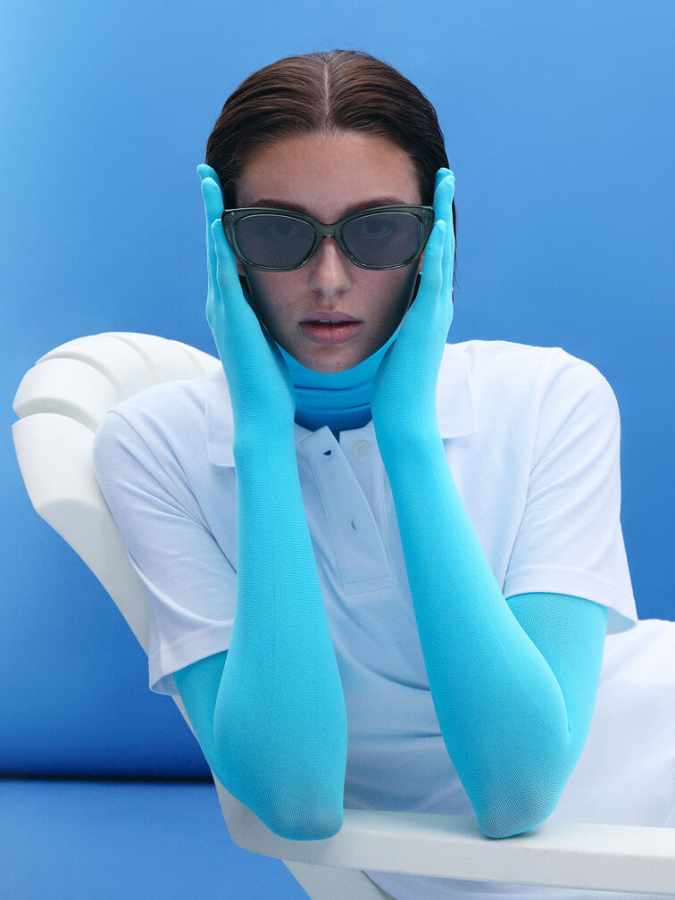 Maeva Recycled Acetate Cat-Eye Sunglasses, Teal, hi-res