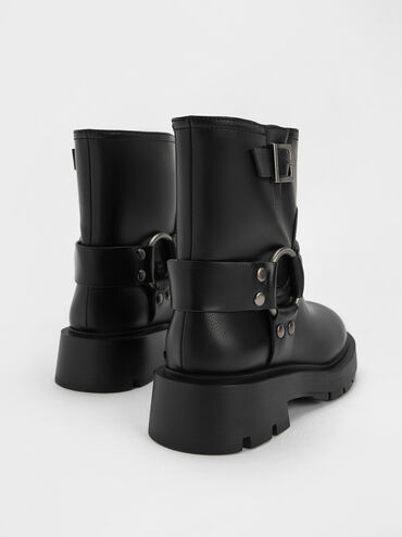 Giày boots cổ cao Metallic Buckled Ankle, Đen, hi-res