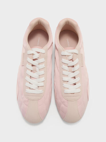 Satin Contrast-Panel Low-Top Sneakers, Pink, hi-res