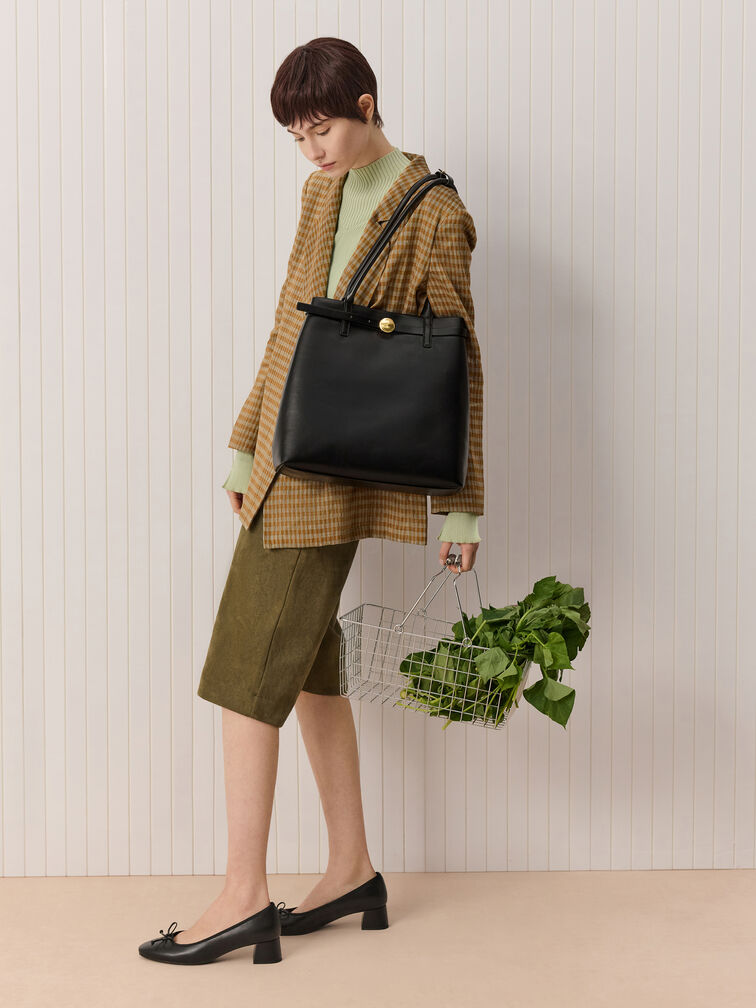 Behn Belted Tote Bag, Black, hi-res