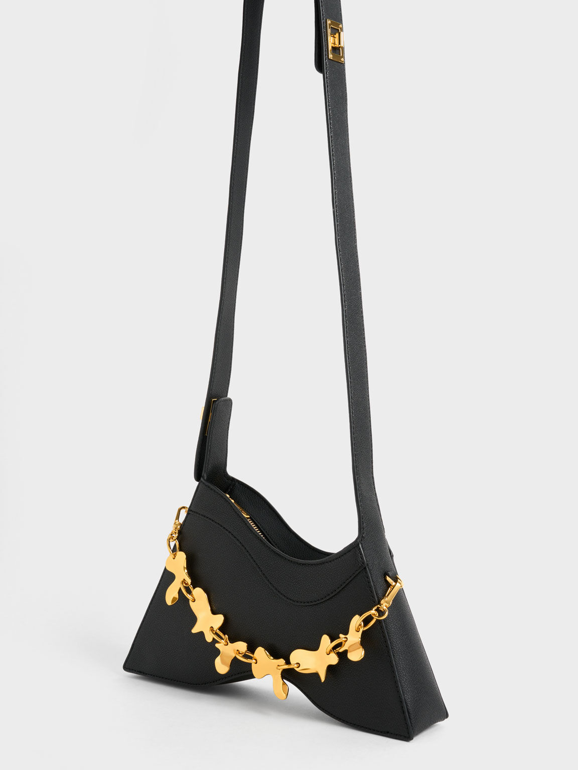 Túi đeo vai nữ Verity Chain-Link Sculptural, Đen, hi-res