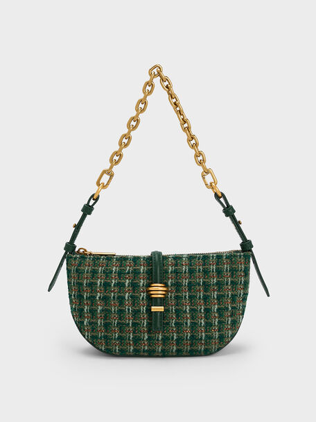 Trudy Tweed Belted Geometric Bag, Dark Green, hi-res