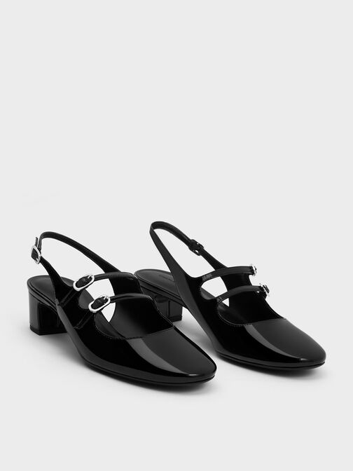 Double-Strap Slingback Mary Jane Pumps, Black Boxed, hi-res