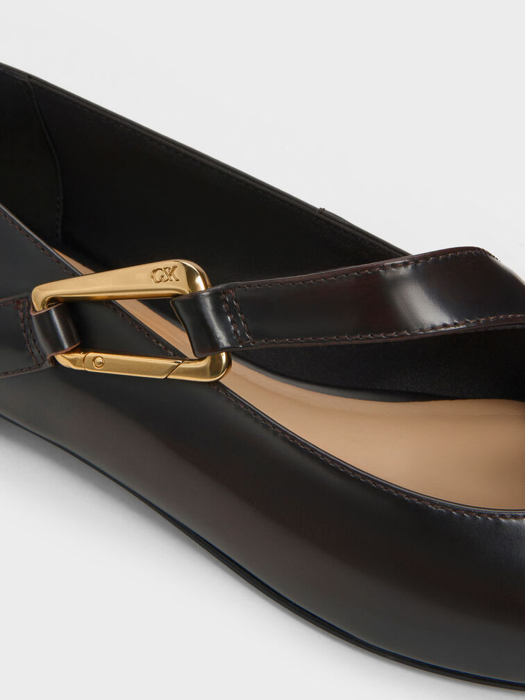 Daena Leather Asymmetric-Strap Mary Janes, Dark Brown, hi-res
