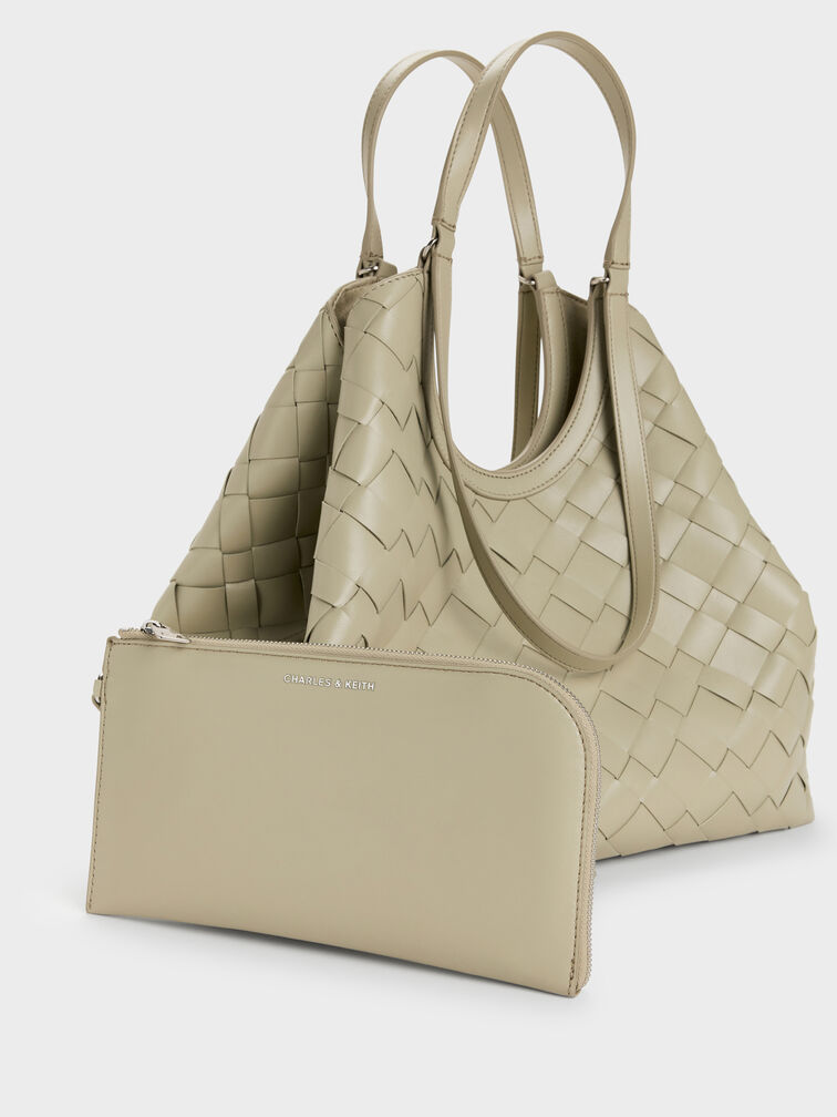Ivette Woven Tote Bag, Pale Olive, hi-res