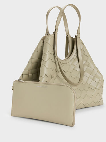 Ivette Woven Tote Bag, Pale Olive, hi-res