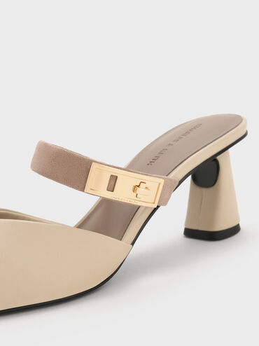 Lando Pointed-Toe Metallic-Buckle Heeled Mules, Chalk, hi-res