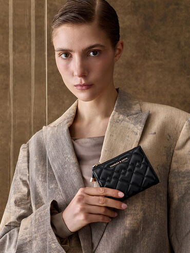 Ví ngắn dáng gập Duo Quilted, Đen, hi-res