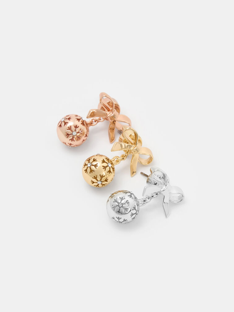 Athalia Crystal-Embellished Bow Snowflake-Ball Drop Earrings, Rose Gold, hi-res