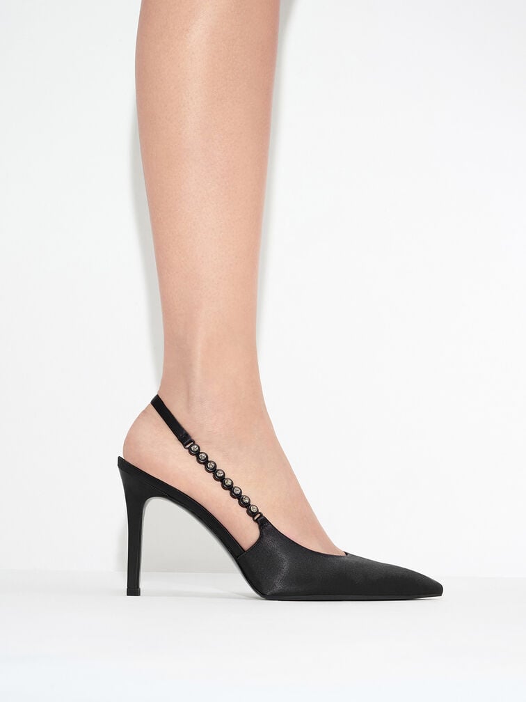 Flores Gem-Strap Slingback Pumps, Black, hi-res