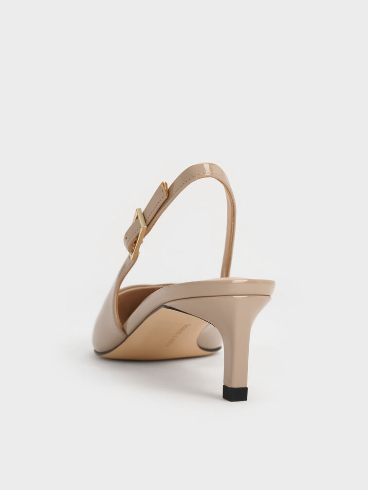 Luciana Patent Slingback Kitten Heels, Taupe, hi-res