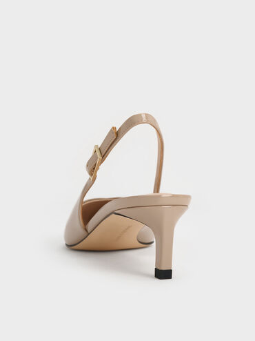 Luciana Patent Kitten-Heel Slingback Pumps, Taupe, hi-res