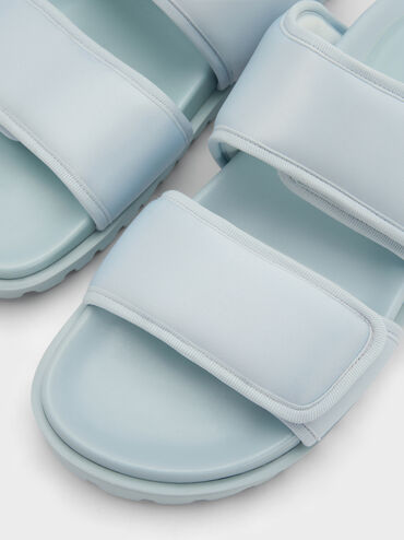 Satin Double-Strap Flatform Sandals, Light Blue, hi-res