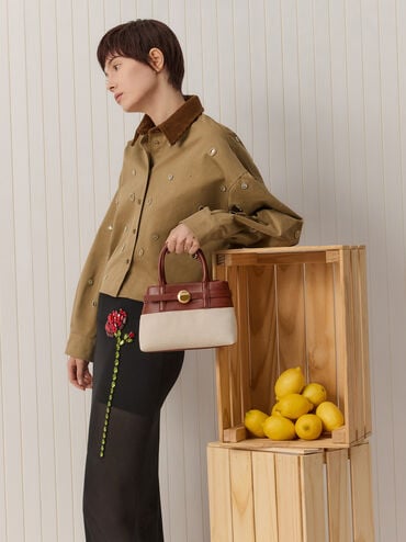 T&uacute;i x&aacute;ch h&igrave;nh thang Mini Behn Canvas Belted, Gạch, hi-res