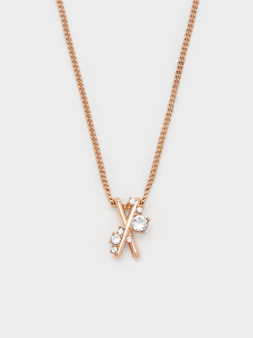 Roux X-Pendant Crystal Necklace, Rose Gold, hi-res