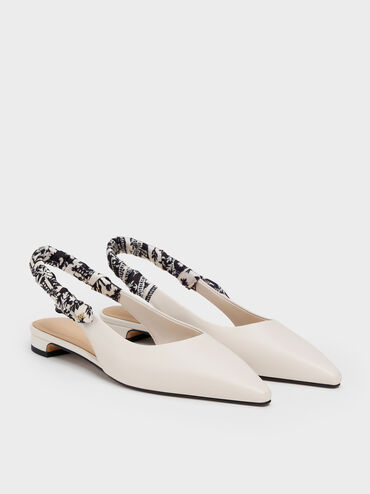 Tayari Leather Printed-Strap Slingback Flats, Chalk, hi-res