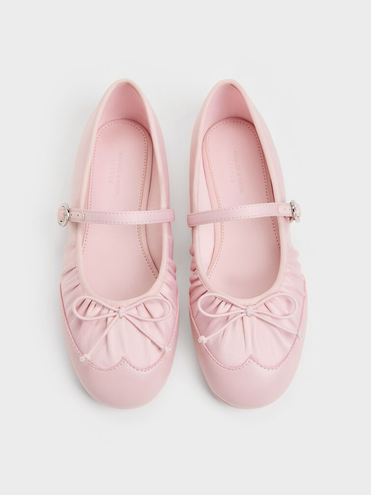 Girls' Satin Bow Mary Jane Flats, Pink, hi-res