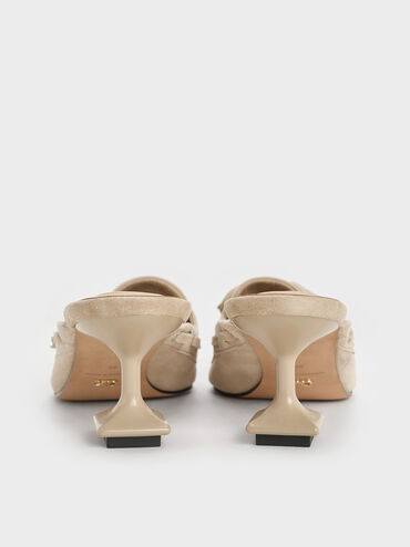 Kori Suede Lace-Up Sculptural-Heel Mules, Beige, hi-res
