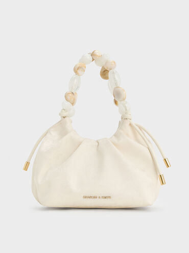 Aviary Jacquard Beaded-Handle Bag, Cream, hi-res