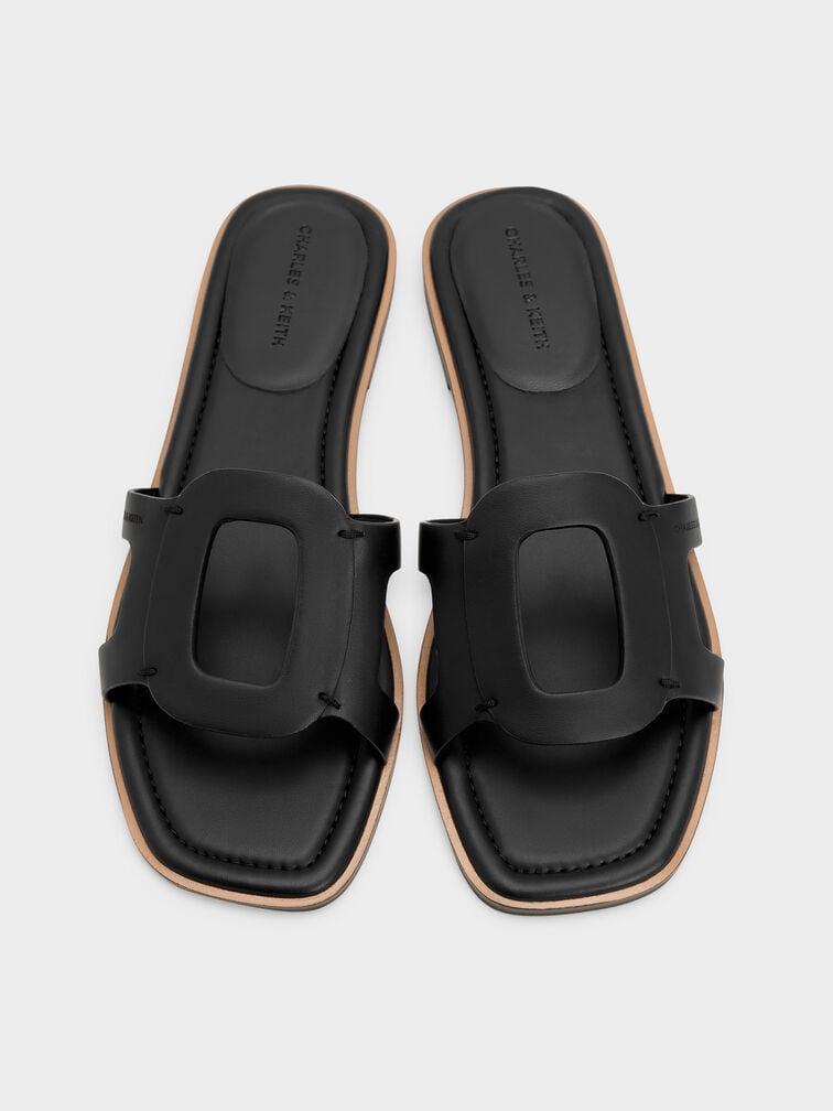 Easley Cut-Out Slide Sandals, Black, hi-res
