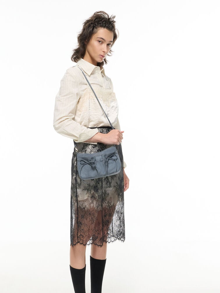 Mini Reese Ruched Bow Shoulder Bag, Smoky Blue, hi-res