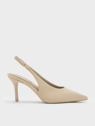 Emelia Faux Suede Slingback Pumps, Beige, hi-res