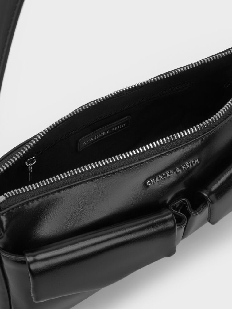 T&uacute;i đeo vai Rachel Elongated Front-Pocket Chain-Handle, Noir, hi-res