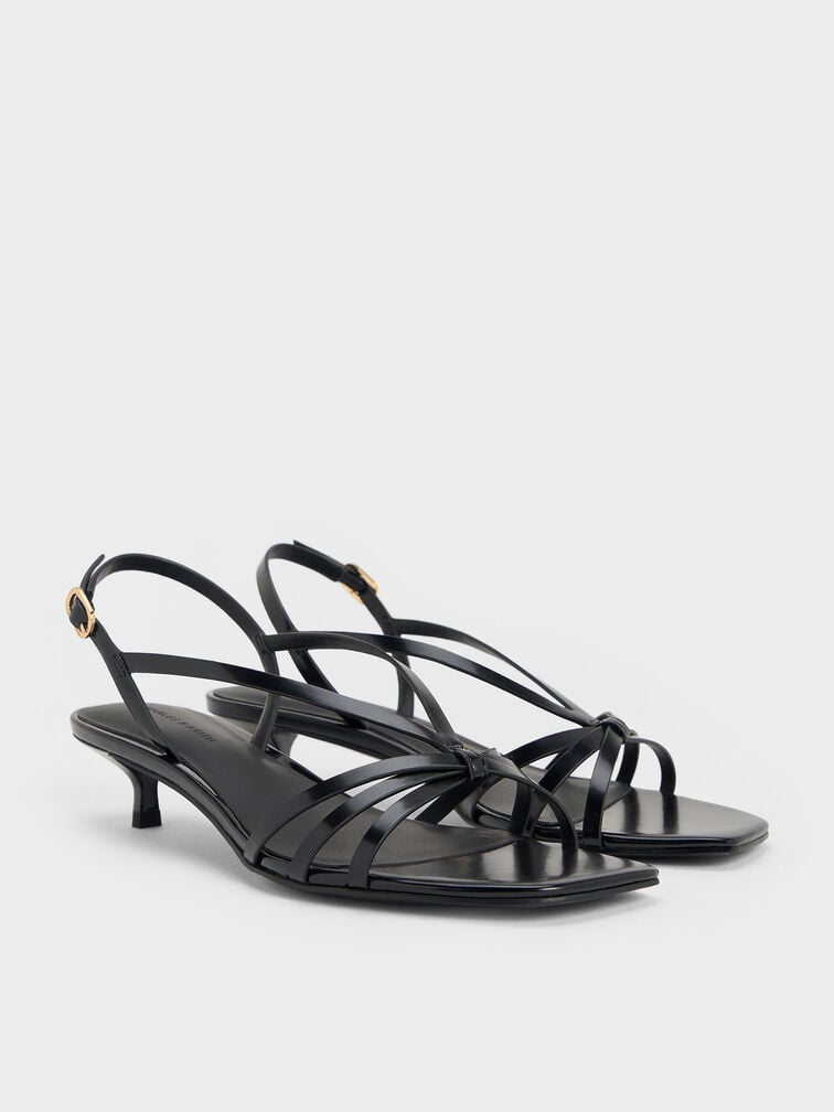 Gi&agrave;y sandals cao g&oacute;t Strappy, Đen b&oacute;ng nh&aacute;m, hi-res