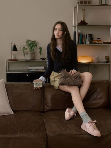 Satin Lace-Up Sneakers, Light Pink, hi-res