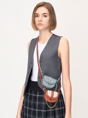 Túi đeo vai nữ nắp gập Micro Gabine Two Tone, Xanh kim loại, hi-res