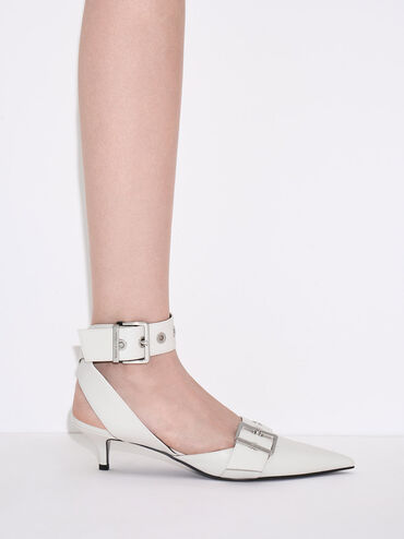 Giày cao gót mũi nhọn Grommet-Strap, Trắng, hi-res