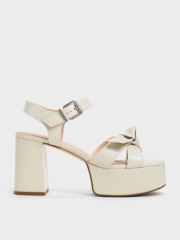 Anika Knot-Bow Platform Sandals, Chalk, hi-res