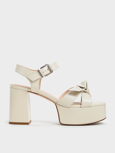 Anika Knot-Bow Platform Sandals, Chalk, hi-res