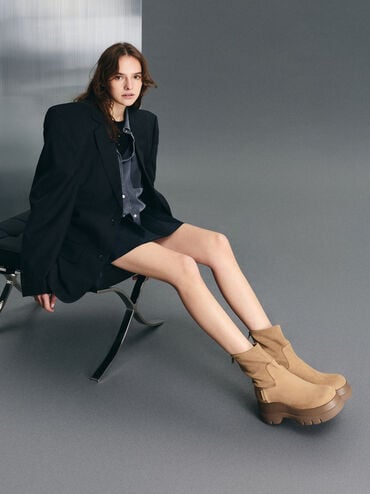Leoi Faux Suede Chunky Ankle Boots, Camel, hi-res
